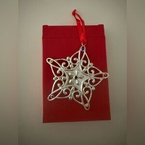 LENOX Sparkle and Scroll Multi Crystal Snowflake Ornament Silverplate With Box